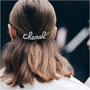 Coco Inspired Pearl Logo Hair Clip in Silver and White